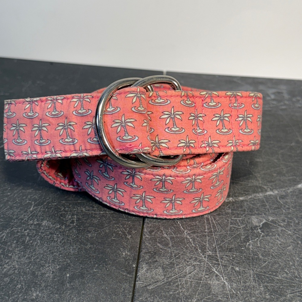 Vineyard Vines Palm Tree D-Ring Belt | Size XL (~42-44 Waist) | Pink Tropical